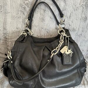 Classic Coach satchel in Black with purple lining